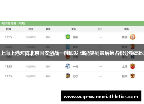 上海上港对阵北京国安激战一触即发 谁能笑到最后抢占积分榜高地